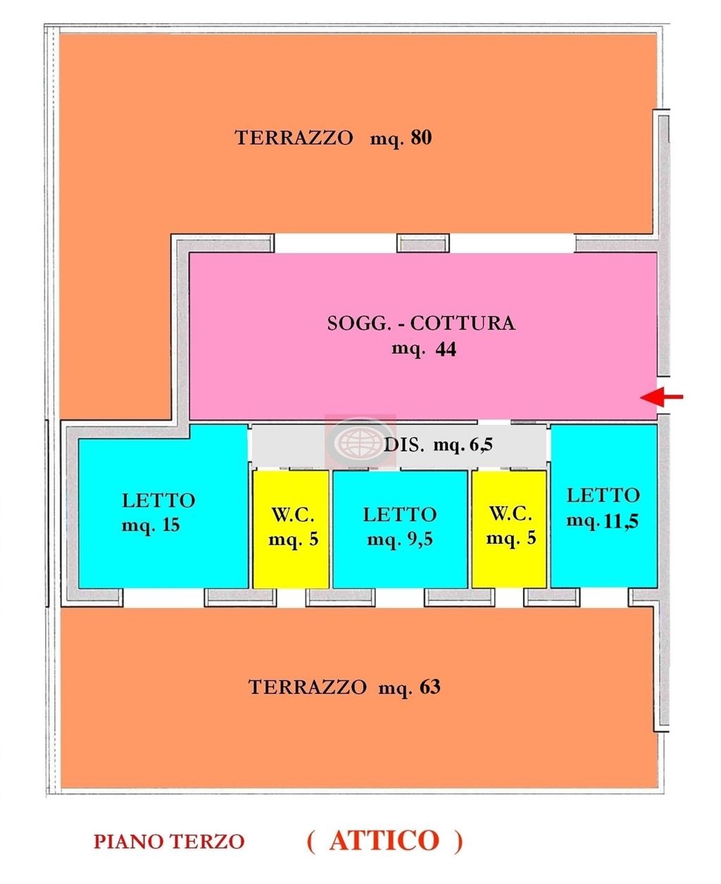 CESENA ( TORRE DEL MORO ) = attico NUOVO con 3 camere letto, TERRAZZO SOLARIUM, garage